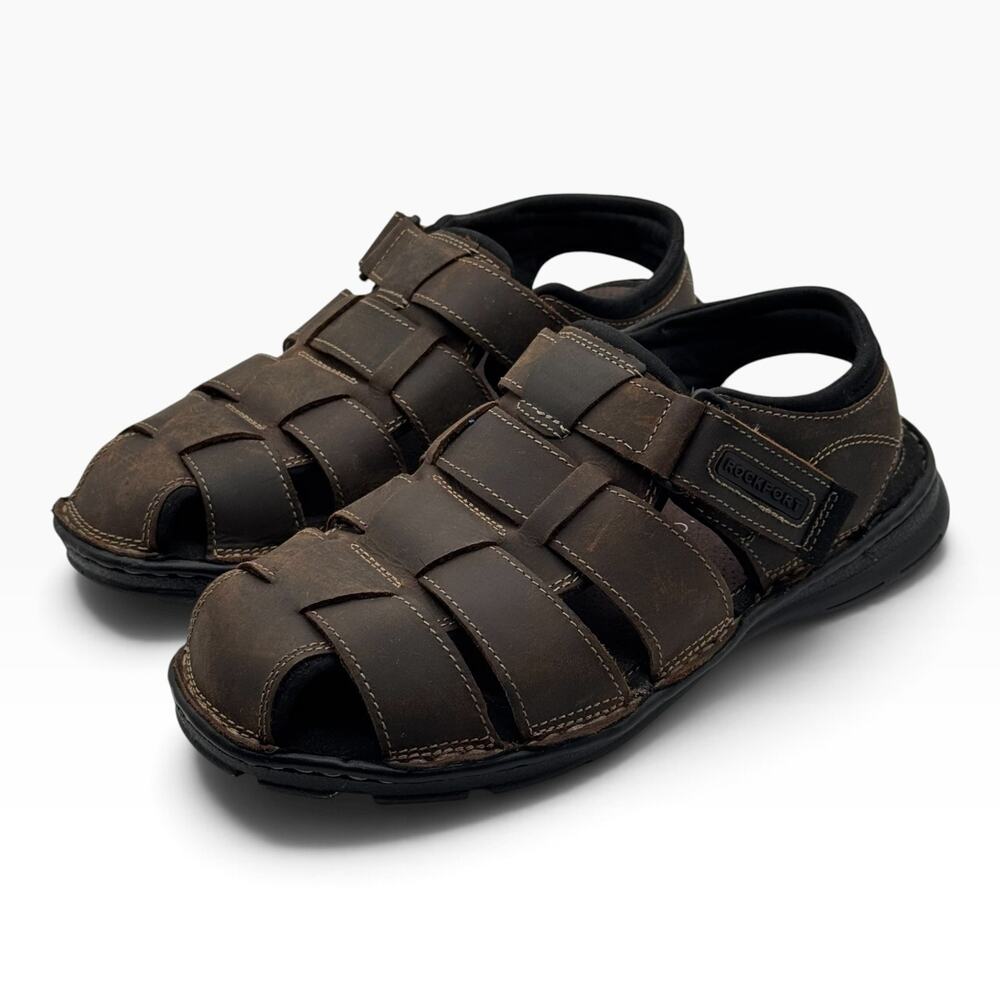 Rockport Darwyn Fisherman Sandals Mens 8.5 M Brown Leather truTECH Comfort